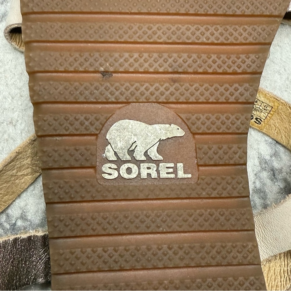 SOREL Ella Criss Cross Metallic Leather Summer Beachy Strappy Gorpcore Sandals - Picture 7 of 7